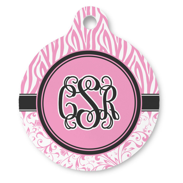 Custom Zebra & Floral Round Pet ID Tag (Personalized)
