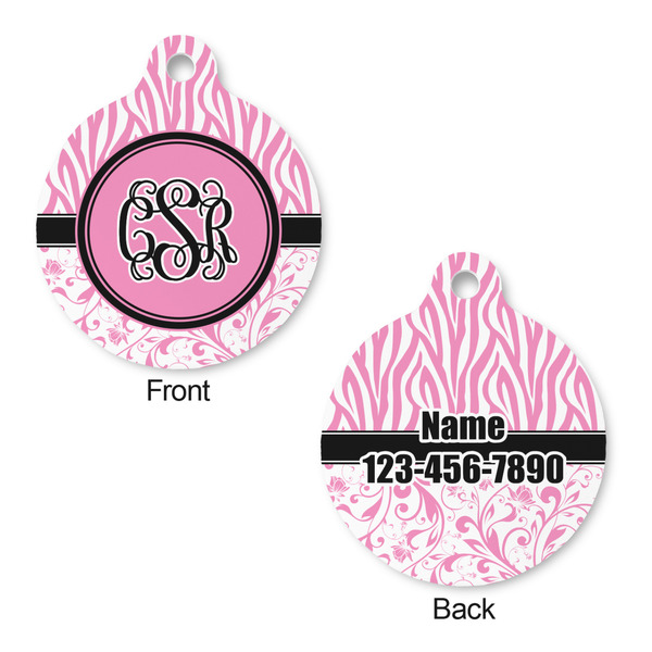 Zebra & Floral Round Pet Tag - Front & Back