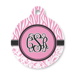 Zebra & Floral Round Pet ID Tag - Small (Personalized)