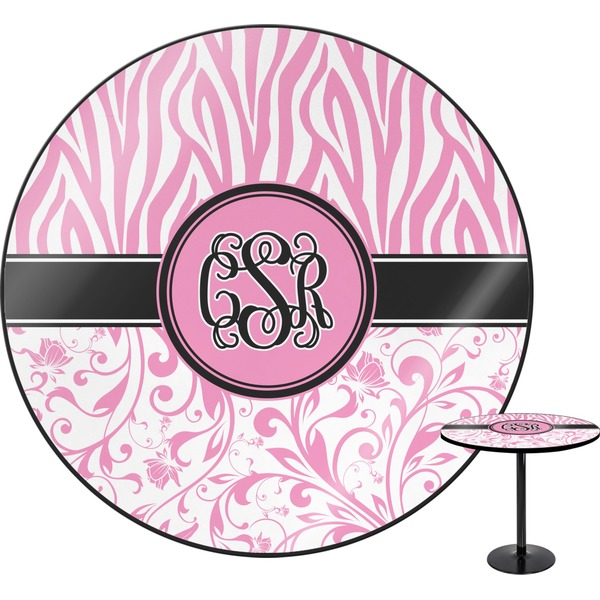 Custom Zebra & Floral Round Table - 24" (Personalized)