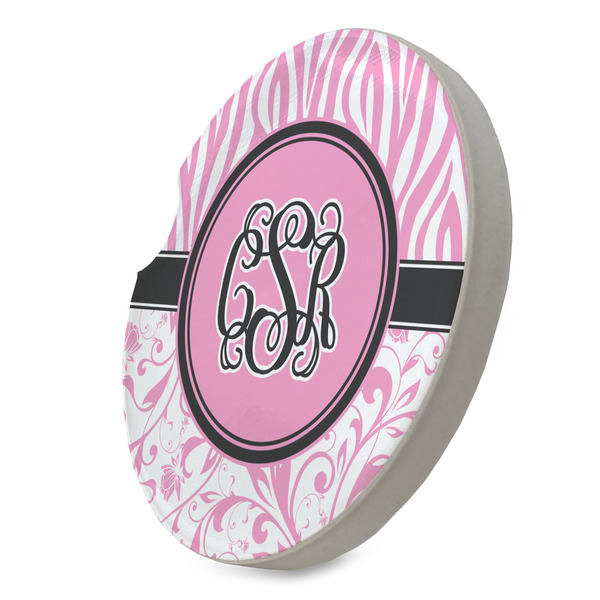 Zebra & Floral Sandstone Car Coaster - STANDING ANGLE