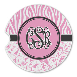 Zebra & Floral Sandstone Car Coaster - Single (Personalized)