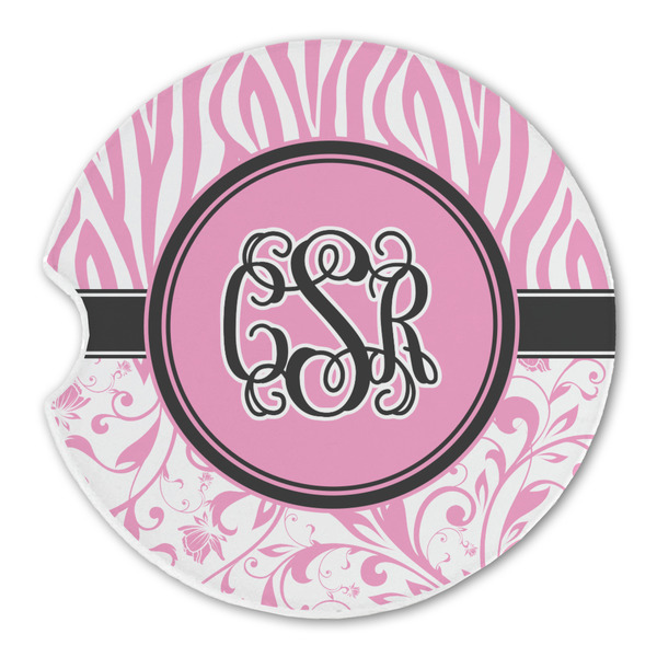 Custom Zebra & Floral Sandstone Car Coaster - Single (Personalized)