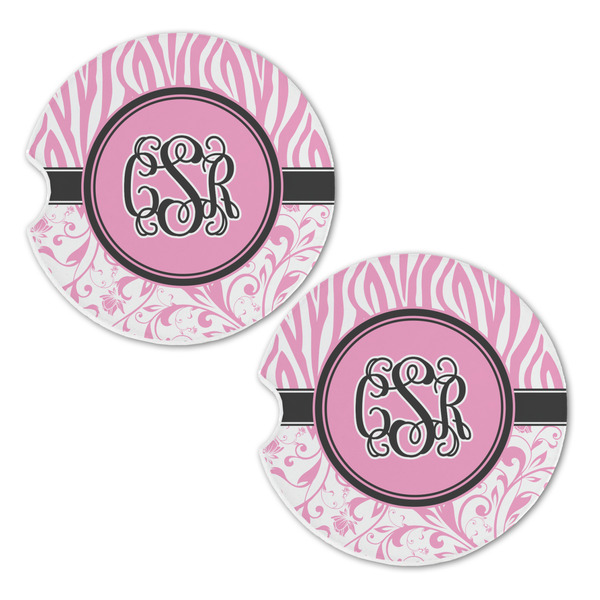 Zebra & Floral Sandstone Car Coasters - Set of 2