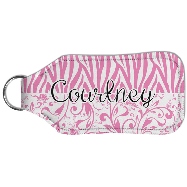 Zebra & Floral Sanitizer Holder Keychain - Large (Back)