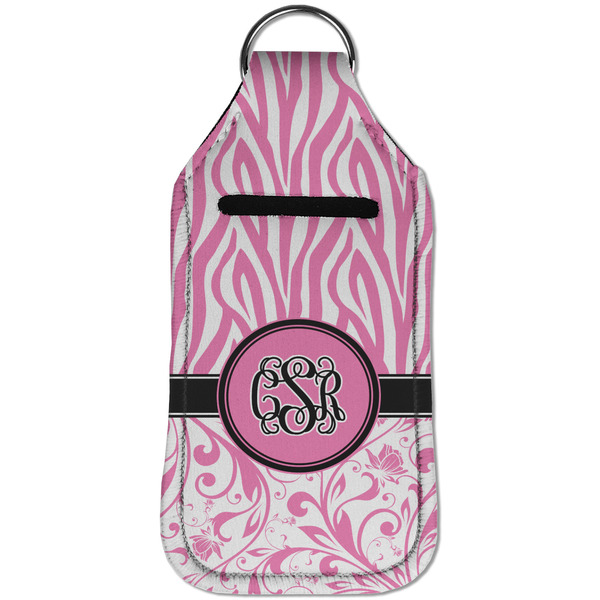 Zebra & Floral Sanitizer Holder Keychain - Large (Front)