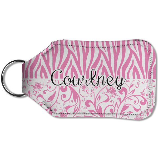Zebra & Floral Sanitizer Holder Keychain - Small (Back)