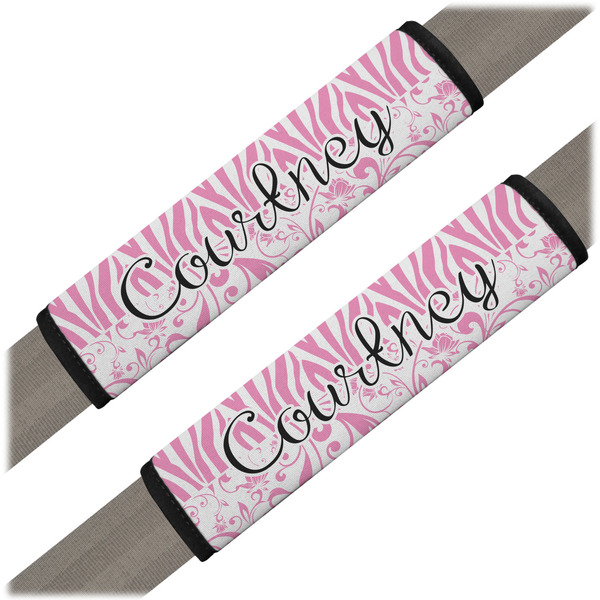 Custom Zebra & Floral Seat Belt Covers (Set of 2) (Personalized)