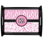 Zebra & Floral Black Wooden Tray - Large (Personalized)