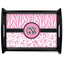 Zebra & Floral Black Wooden Tray - Large (Personalized)