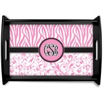 Zebra & Floral Black Wooden Tray - Small (Personalized)