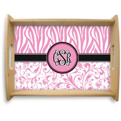 Zebra & Floral Natural Wooden Tray - Large (Personalized)