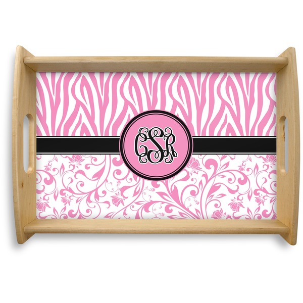 Custom Zebra & Floral Natural Wooden Tray - Small (Personalized)