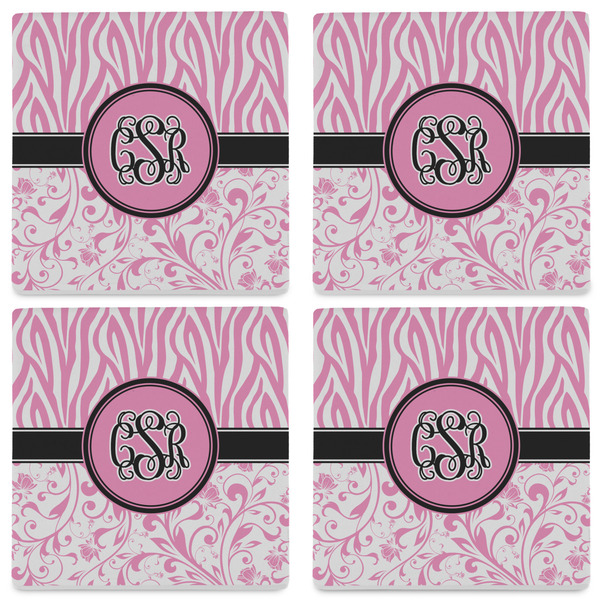 Zebra & Floral Set of 4 Sandstone Coasters - See All 4 View