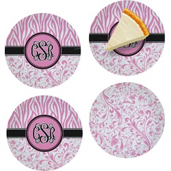 Zebra & Floral Set of 4 Glass Appetizer / Dessert Plate 8" (Personalized)