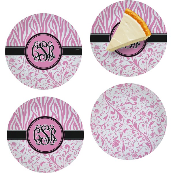 Custom Zebra & Floral Set of 4 Glass Appetizer / Dessert Plate 8" (Personalized)