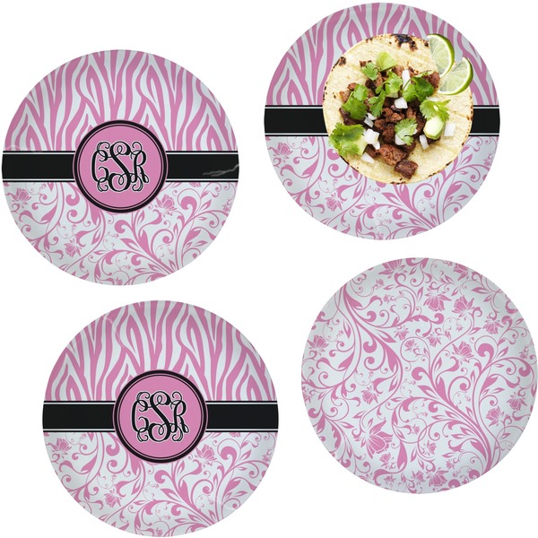 Custom Zebra & Floral Set of 4 Glass Lunch / Dinner Plate 10" (Personalized)