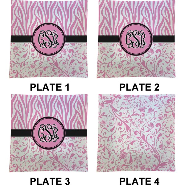 Zebra & Floral Set of Square Dinner Plates (Approval)