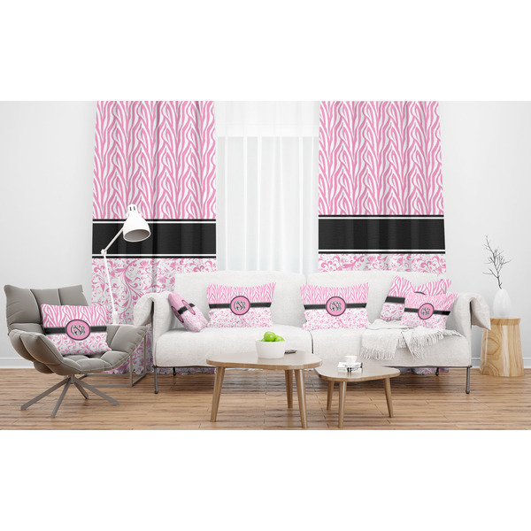 Zebra & Floral Sheer and Custom Curtains in Room with Matching Pillows