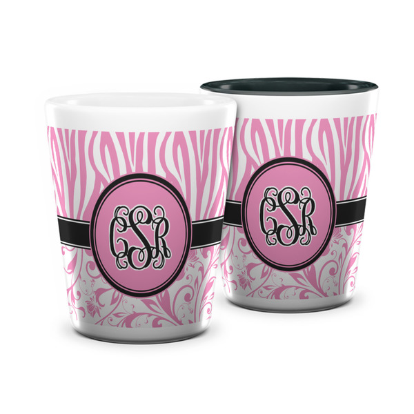Custom Zebra & Floral Ceramic Shot Glass - 1.5 oz (Personalized)