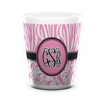 Zebra & Floral Ceramic Shot Glass - 1.5 oz - White - Set of 4 (Personalized)
