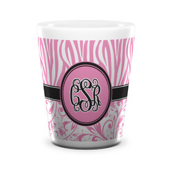 Zebra & Floral Ceramic Shot Glass - 1.5 oz - White - Set of 4 (Personalized)