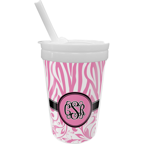 Custom Zebra & Floral Sippy Cup with Straw (Personalized)