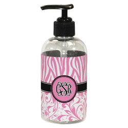 Zebra & Floral Plastic Soap / Lotion Dispenser (8 oz - Small - Black) (Personalized)