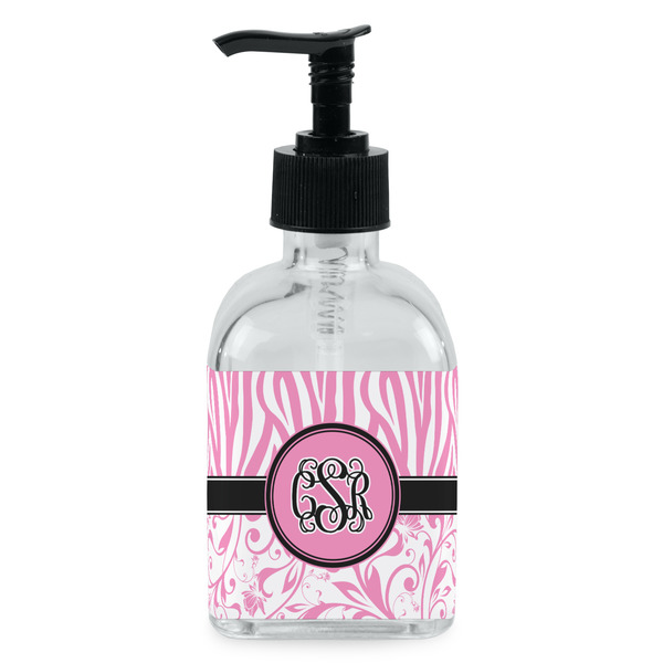 Custom Zebra & Floral Glass Soap & Lotion Bottle - Single Bottle (Personalized)