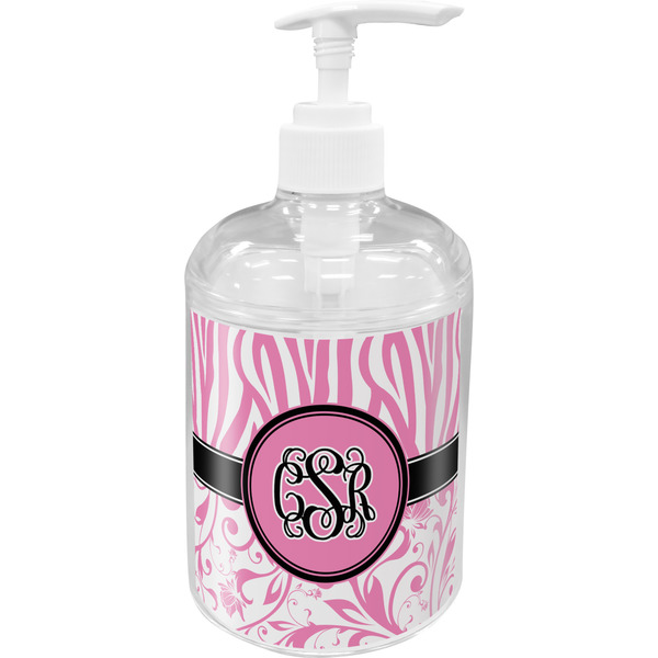 Custom Zebra & Floral Acrylic Soap & Lotion Bottle (Personalized)