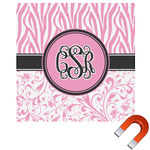 Zebra & Floral Square Car Magnet - 10" (Personalized)