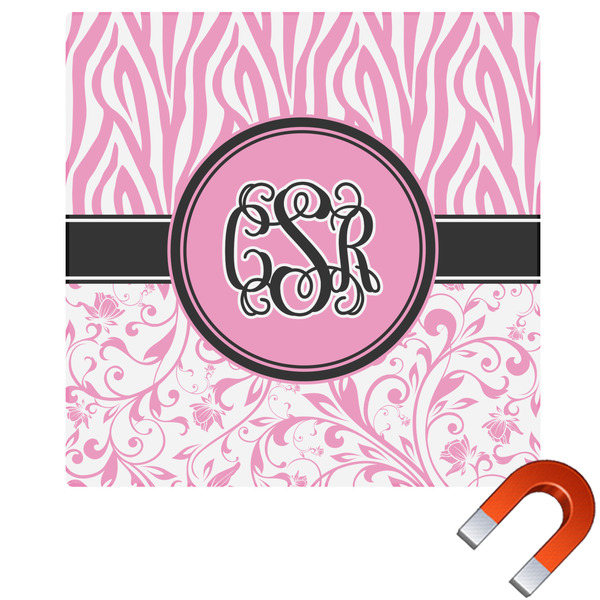 Custom Zebra & Floral Square Car Magnet - 10" (Personalized)