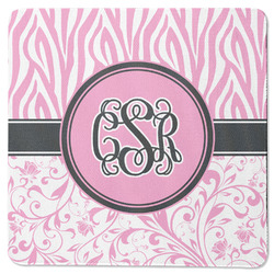 Zebra & Floral Square Rubber Backed Coaster (Personalized)