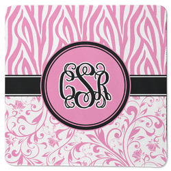 Zebra & Floral Square Rubber Backed Coaster (Personalized)