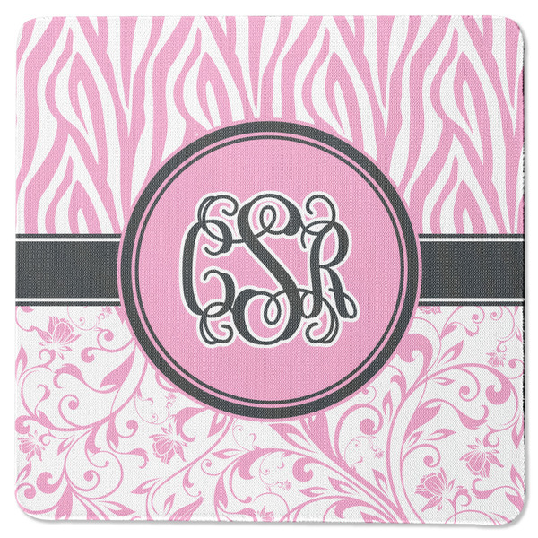 Custom Zebra & Floral Square Rubber Backed Coaster (Personalized)
