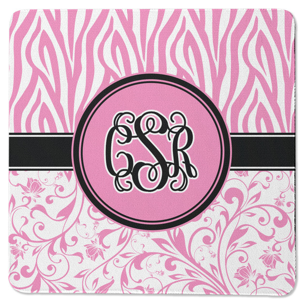 Custom Zebra & Floral Square Rubber Backed Coaster (Personalized)