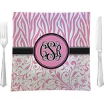 Zebra & Floral 9.5" Glass Square Lunch / Dinner Plate- Single or Set of 4 (Personalized)