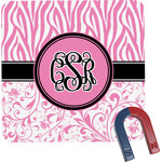 Zebra & Floral Square Fridge Magnet w/ Monogram