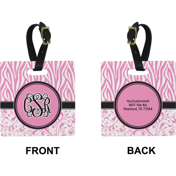 Zebra & Floral Square Luggage Tag (Front + Back)