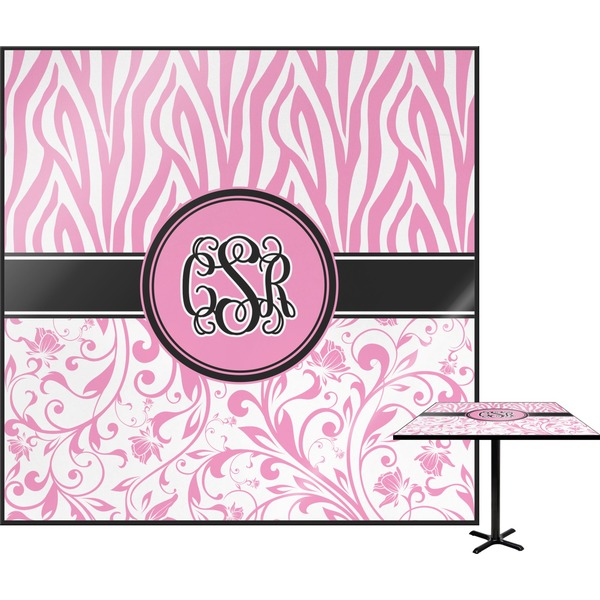 Custom Zebra & Floral Square Table Top - 24" (Personalized)