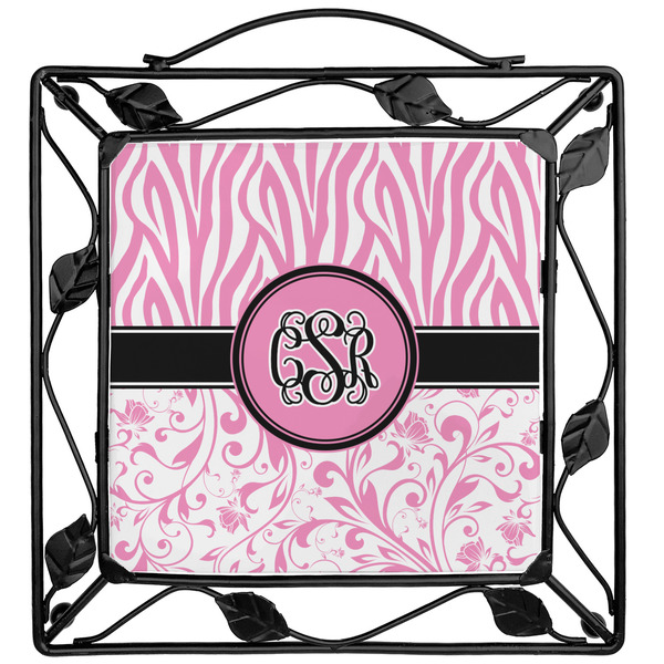 Custom Zebra & Floral Square Trivet (Personalized)