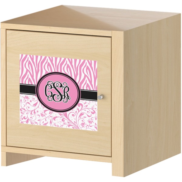 Zebra & Floral Square Wall Decal on Wooden Cabinet