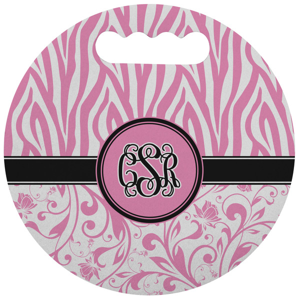 Custom Zebra & Floral Stadium Cushion (Round) (Personalized)