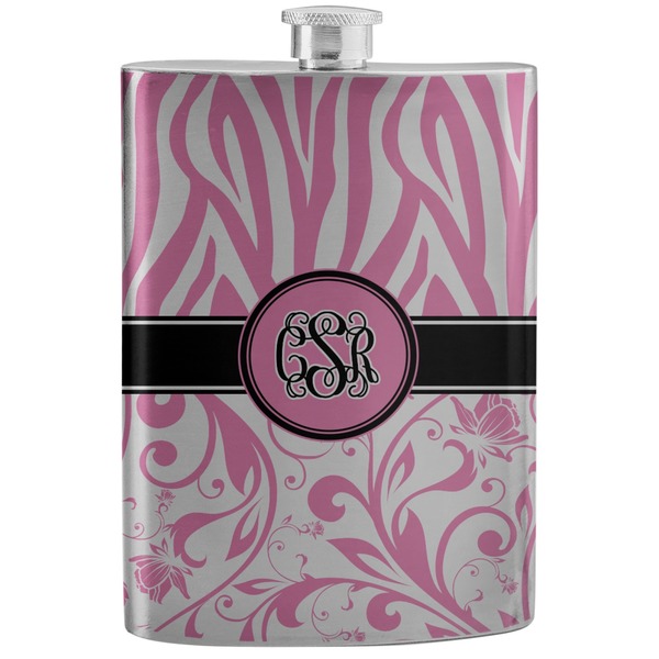 Custom Zebra & Floral Stainless Steel Flask (Personalized)