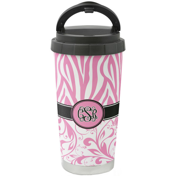 Custom Zebra & Floral Stainless Steel Coffee Tumbler (Personalized)