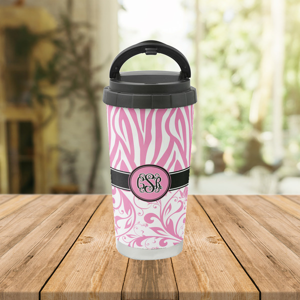 Zebra & Floral Stainless Steel Travel Cup Lifestyle