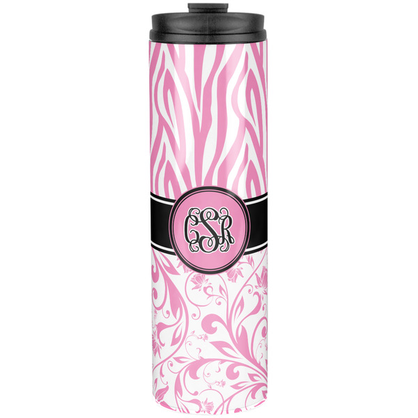 Custom Zebra & Floral Stainless Steel Skinny Tumbler - 20 oz (Personalized)