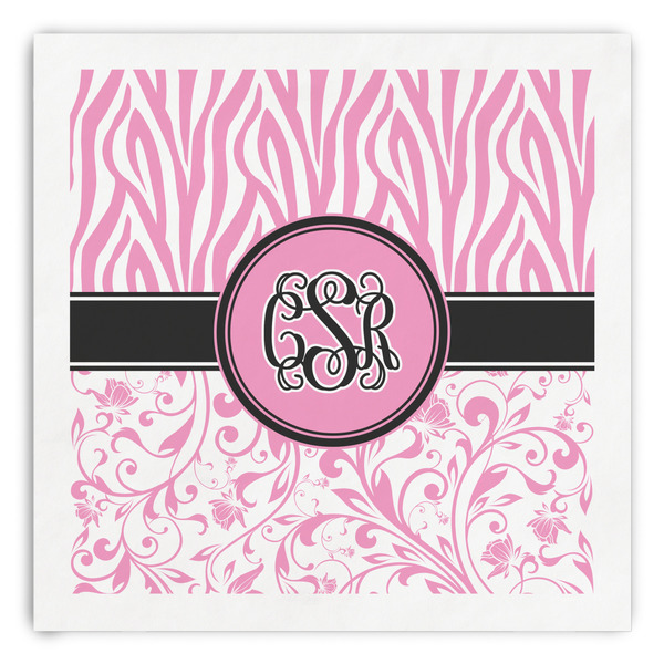 Custom Zebra & Floral Paper Dinner Napkins (Personalized)