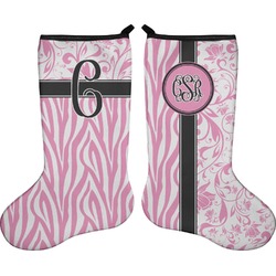 Zebra & Floral Holiday Stocking - Double-Sided - Neoprene (Personalized)