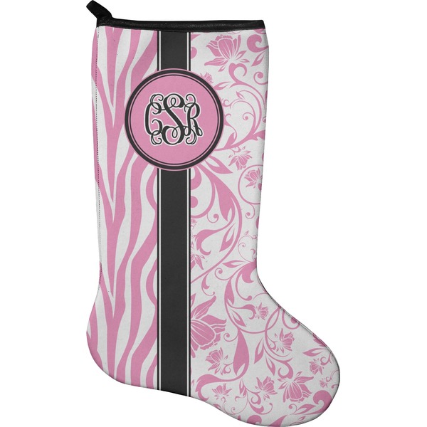 Custom Zebra & Floral Holiday Stocking - Neoprene (Personalized)